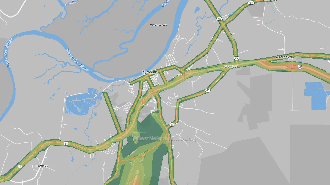 Plymouth, NC Map of Noise Levels in Plymouth