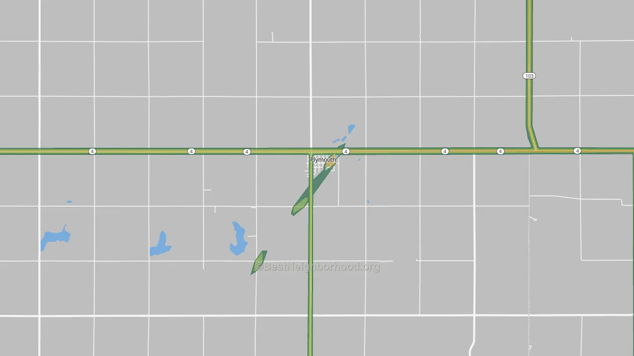 Plymouth, NE Map of Noise Levels in Plymouth
