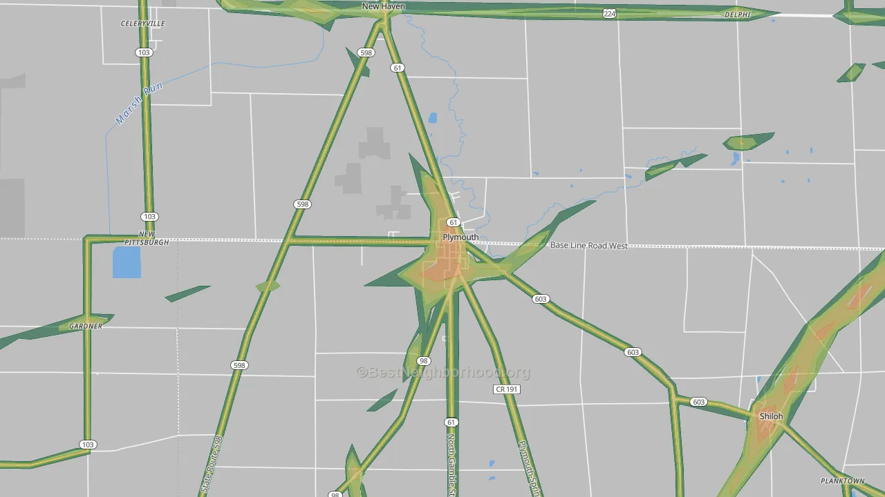 Plymouth, OH Map of Noise Levels in Plymouth