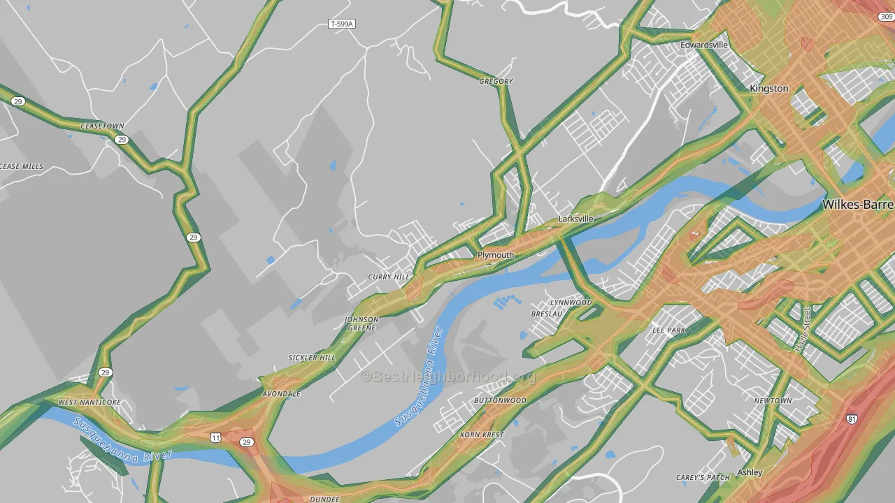 Plymouth, PA Map of Noise Levels in Plymouth