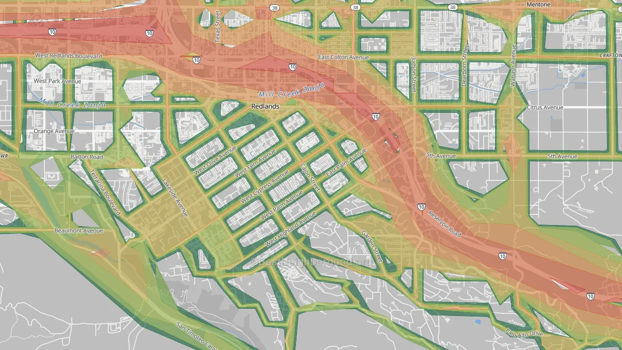 Plymouth Village, Redlands, CA Map of Noise Levels in Plymouth Village