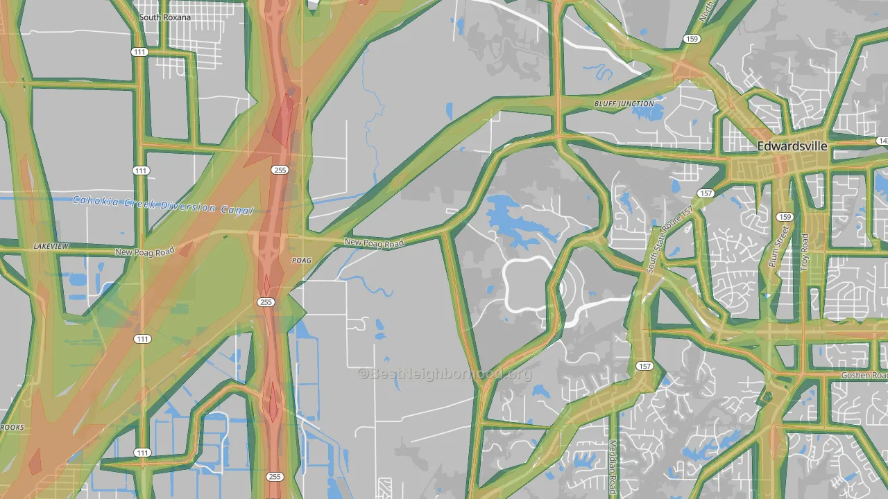 Poag, IL Map of Noise Levels in Poag