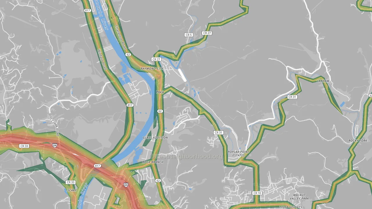 Poca, WV Map of Noise Levels in Poca