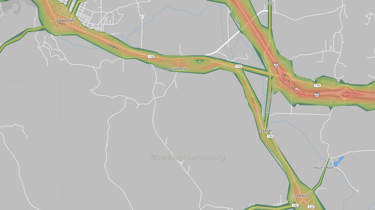 Pocahontas, AL Map of Noise Levels in Pocahontas