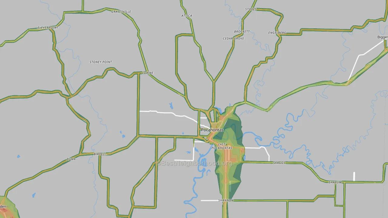 Pocahontas, AR Map of Noise Levels in Pocahontas