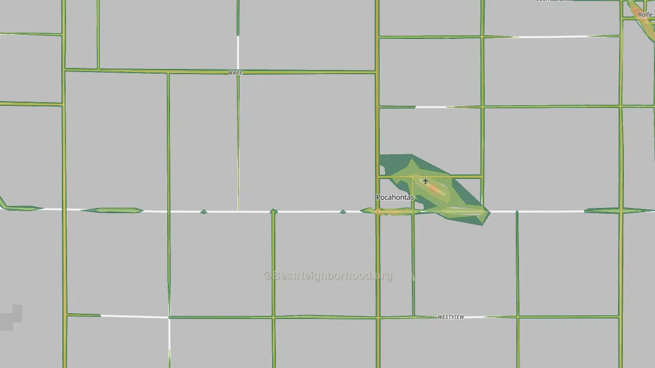 Pocahontas County, IA Map of Noise Levels in Pocahontas County