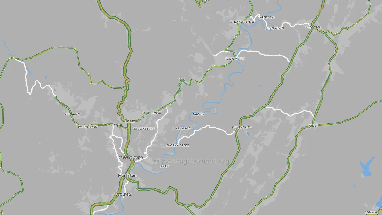 Pocahontas County, WV Map of Noise Levels in Pocahontas County