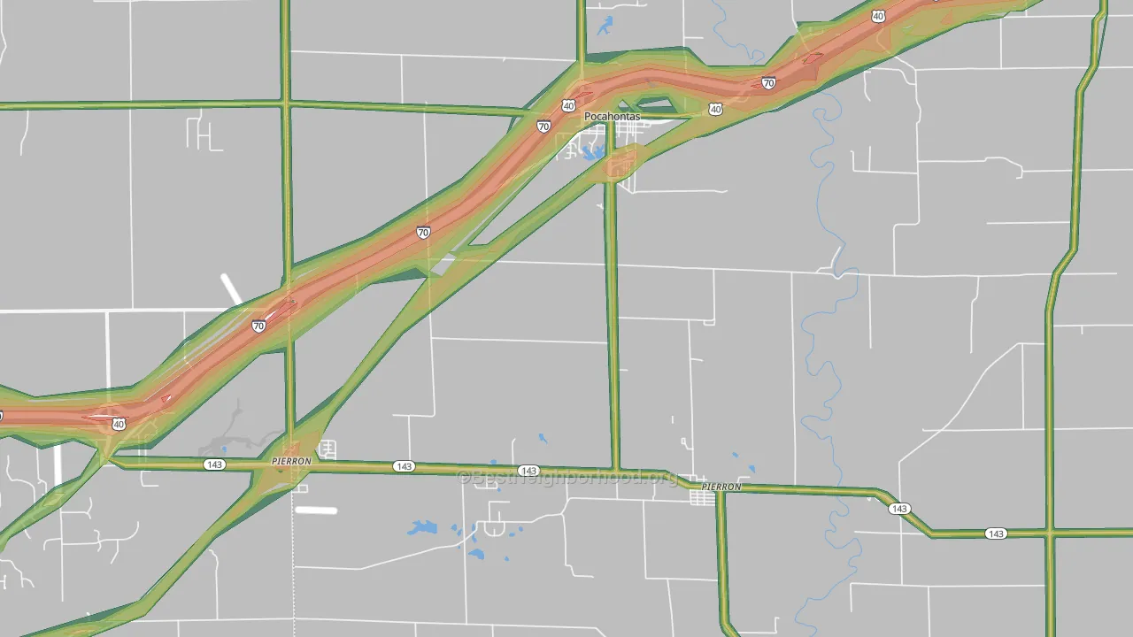 Pocahontas, IL Map of Noise Levels in Pocahontas