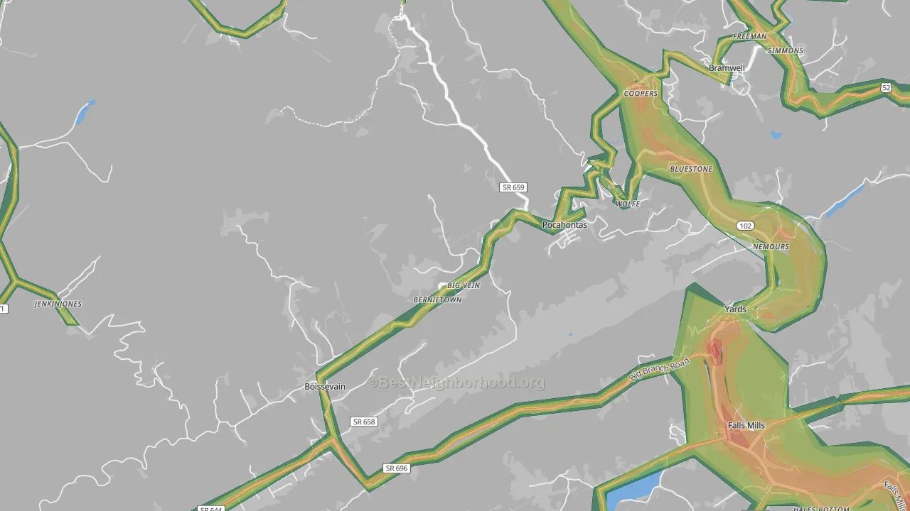 Pocahontas, VA Map of Noise Levels in Pocahontas