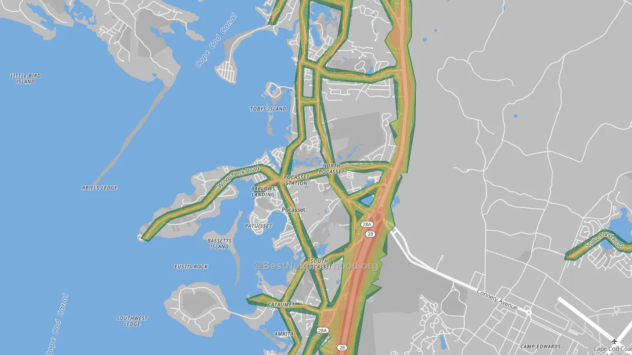 Pocasset, MA Map of Noise Levels in Pocasset