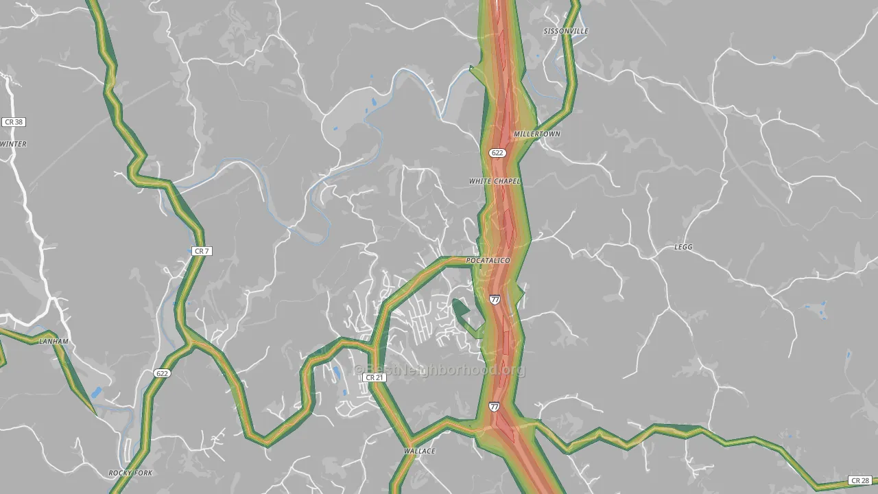 Pocatalico, WV Map of Noise Levels in Pocatalico