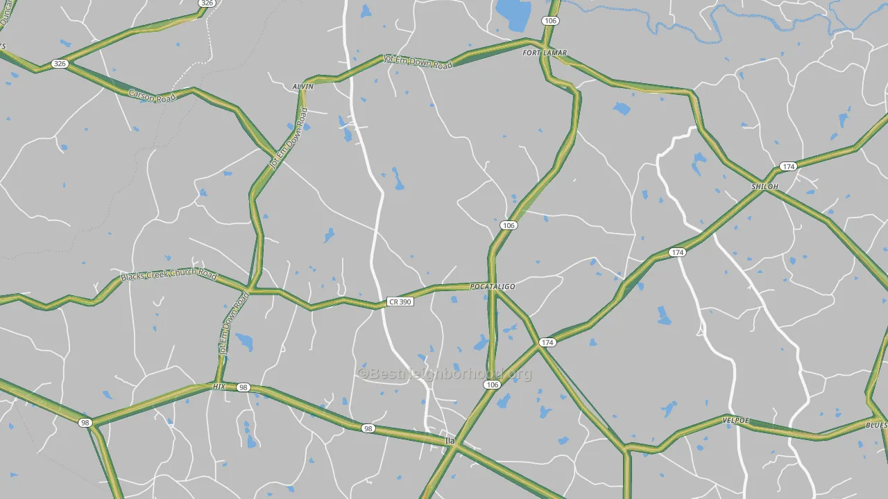 Pocataligo, GA Map of Noise Levels in Pocataligo