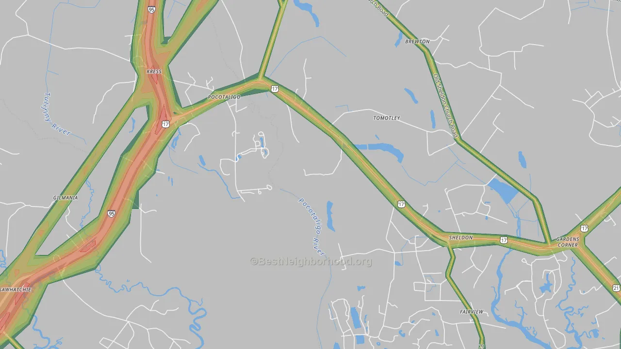 Pocataligo, SC Map of Noise Levels in Pocataligo