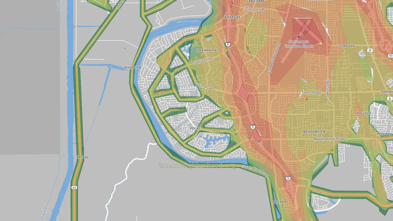 Pocket, Sacramento, CA Map of Noise Levels in Pocket