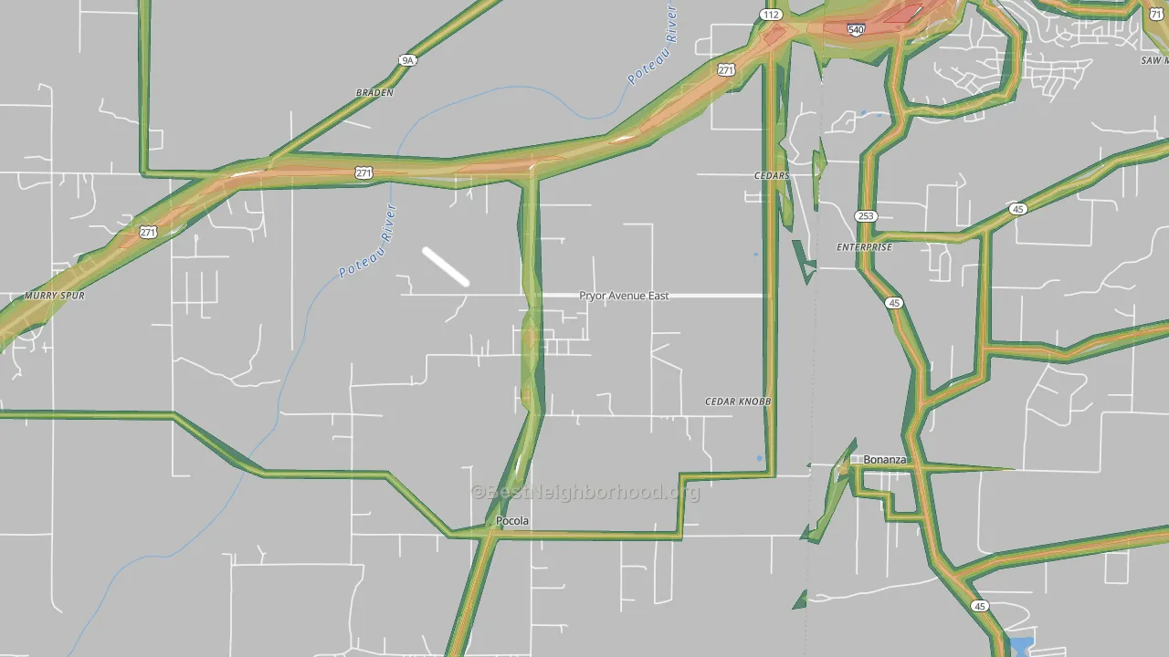 Pocola, OK Map of Noise Levels in Pocola