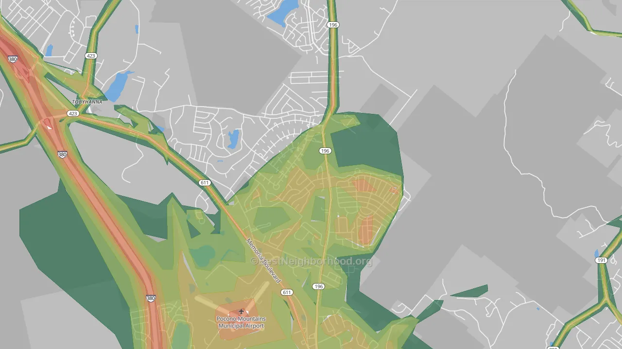 Pocono Farms, Tobyhanna, PA Map of Noise Levels in Pocono Farms
