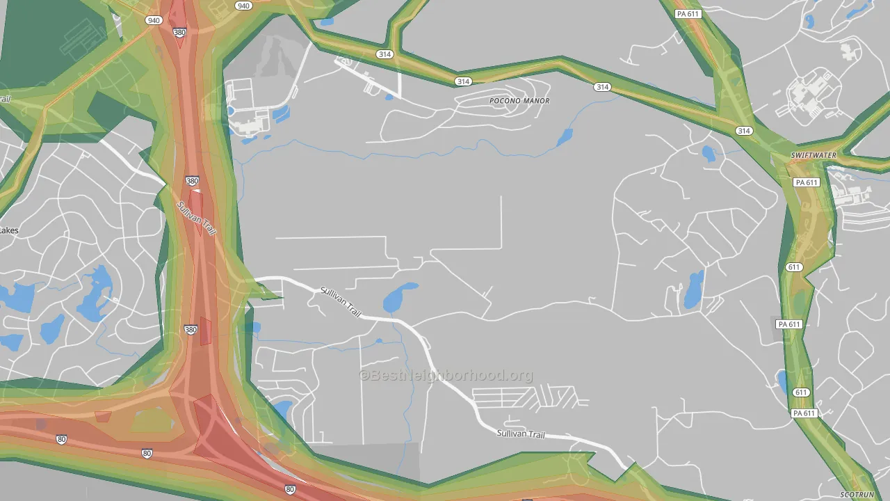 Pocono Manor, PA Map of Noise Levels in Pocono Manor
