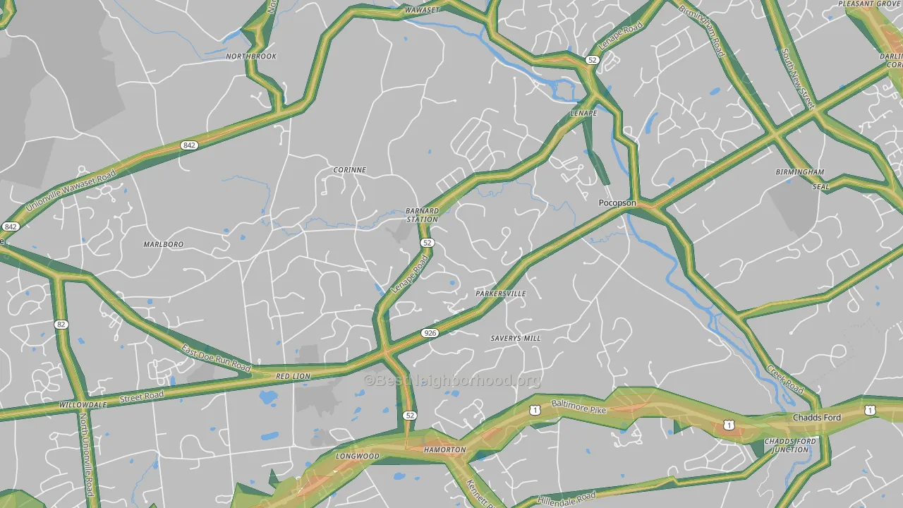 Pocopson, PA Map of Noise Levels in Pocopson