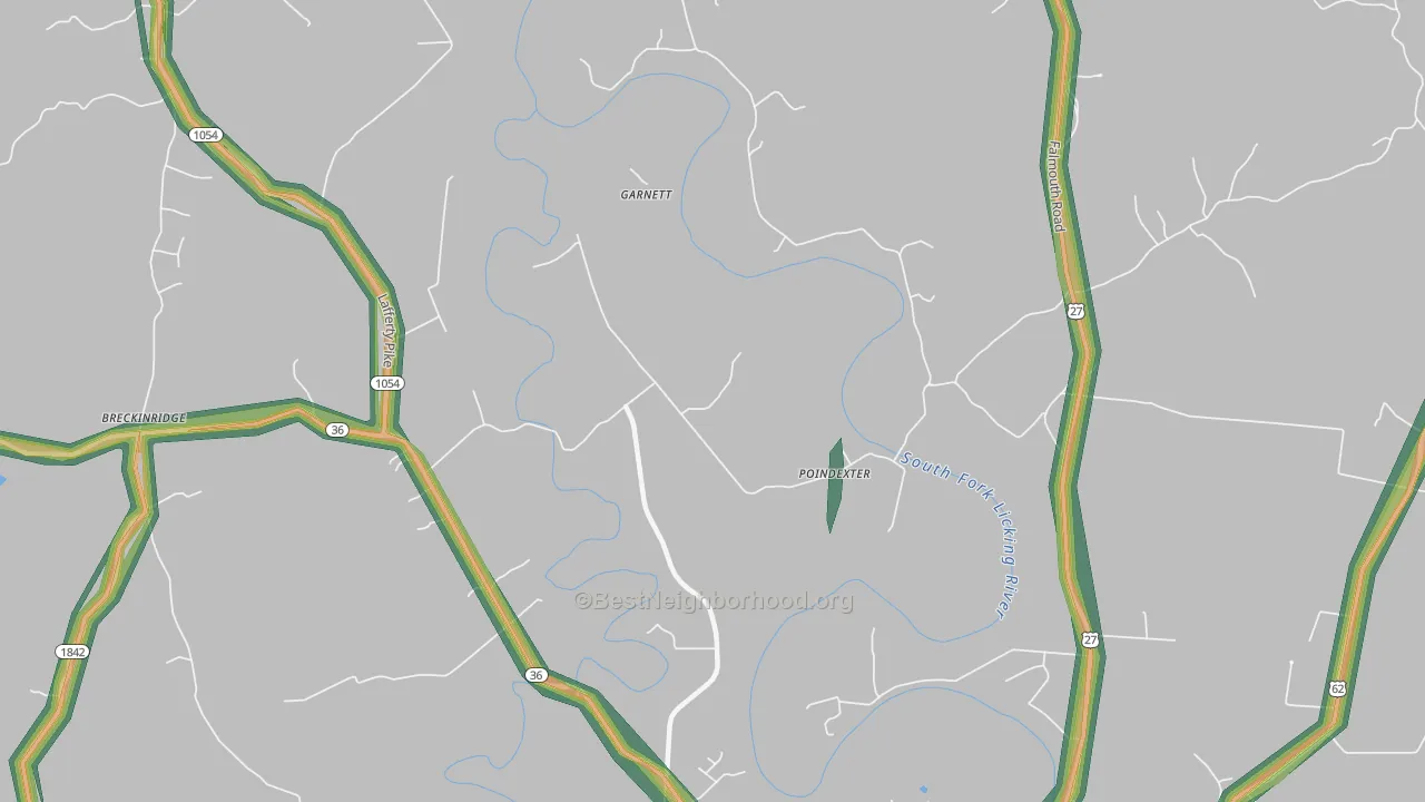 Poindexter, KY Map of Noise Levels in Poindexter
