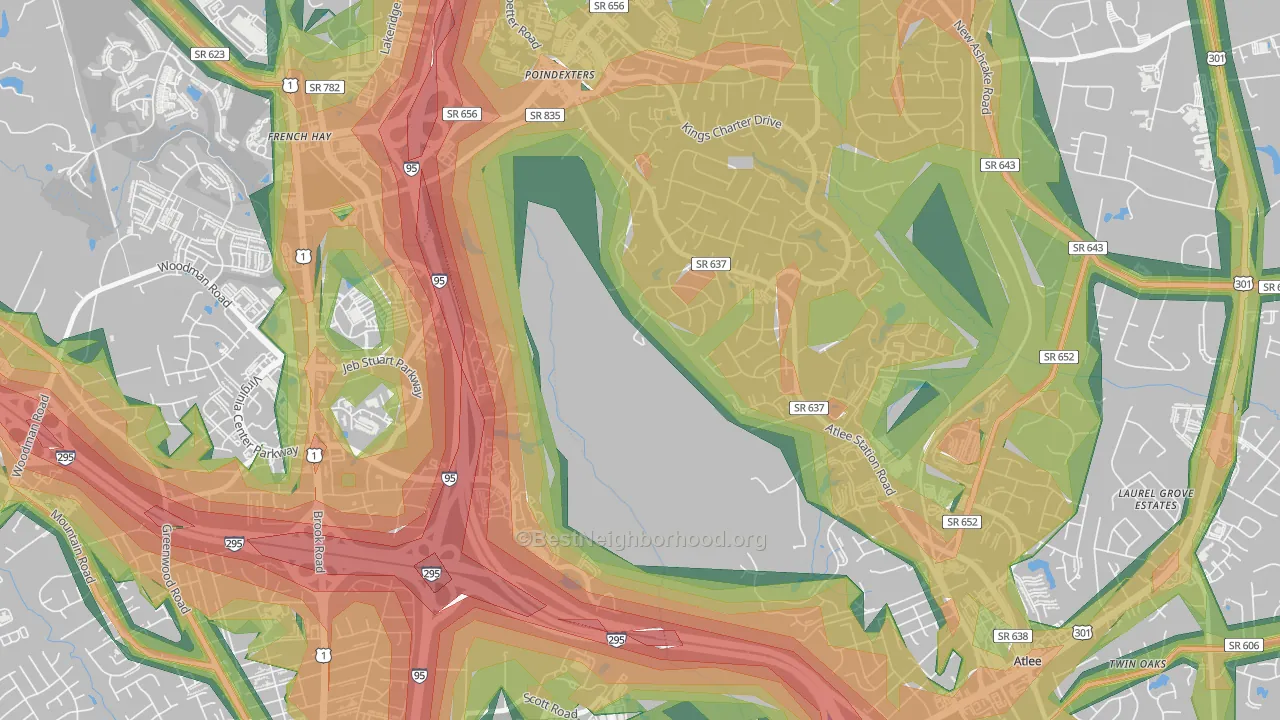 Poindexters, VA Map of Noise Levels in Poindexters
