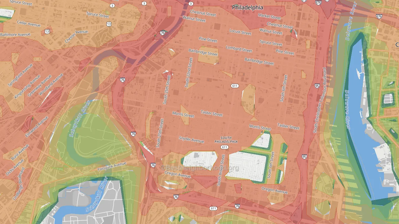 Point Breeze-Philadelphia, Philadelphia, PA Map of Noise Levels in Point Breeze-Philadelphia
