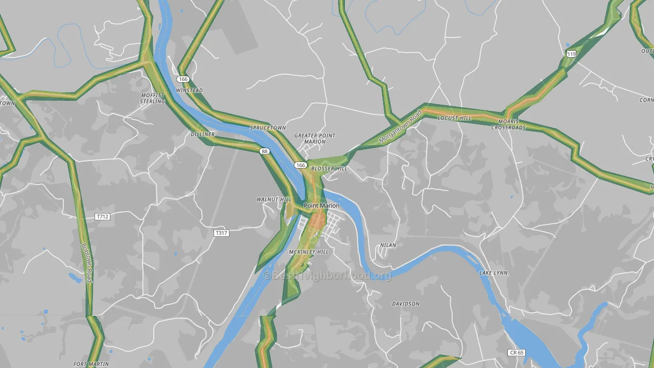 Point Marion, PA Map of Noise Levels in Point Marion