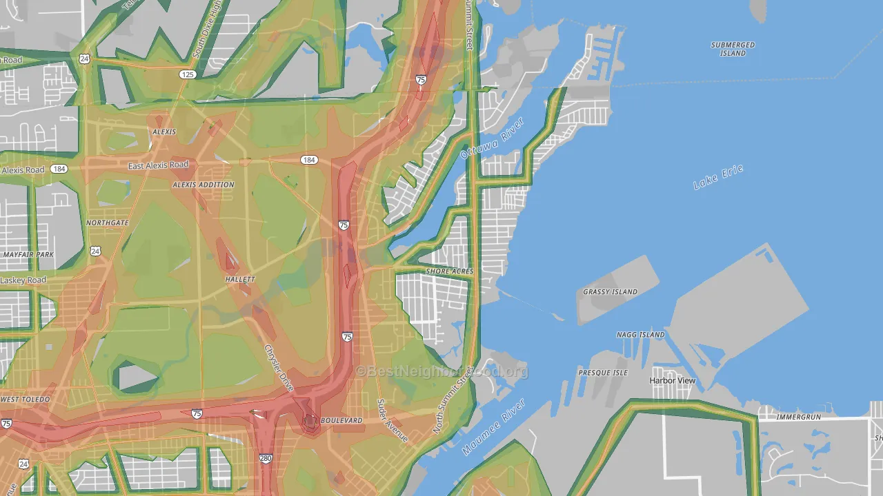 Point Place, Toledo, OH Map of Noise Levels in Point Place