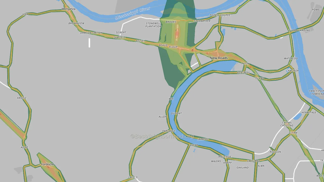 Pointe Coupee Parish, LA Map of Noise Levels in Pointe Coupee Parish