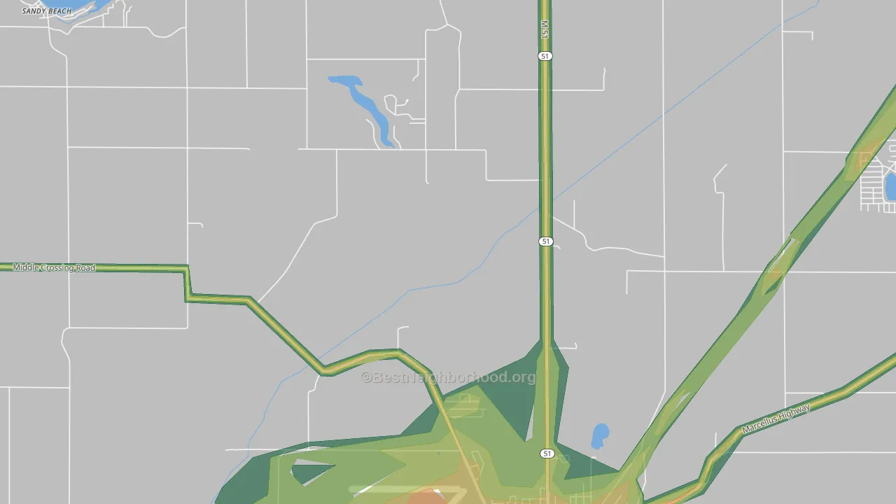 Pokagon, MI Map of Noise Levels in Pokagon