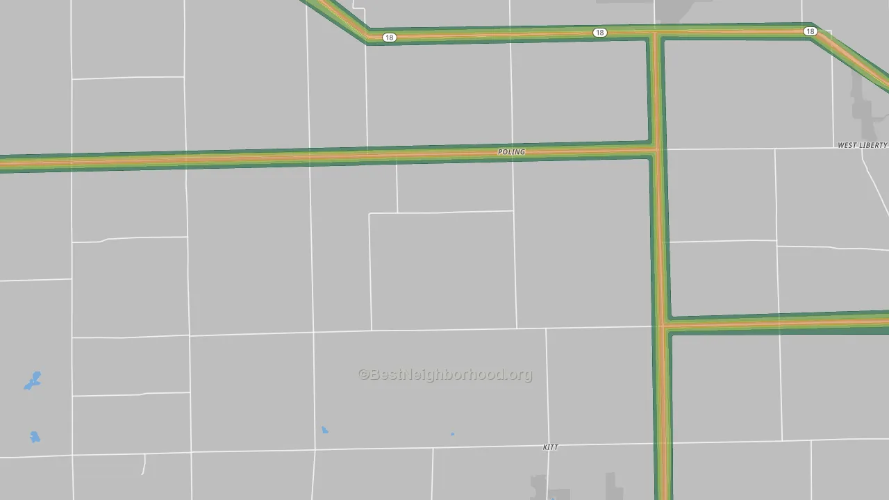 Poling, IN Map of Noise Levels in Poling