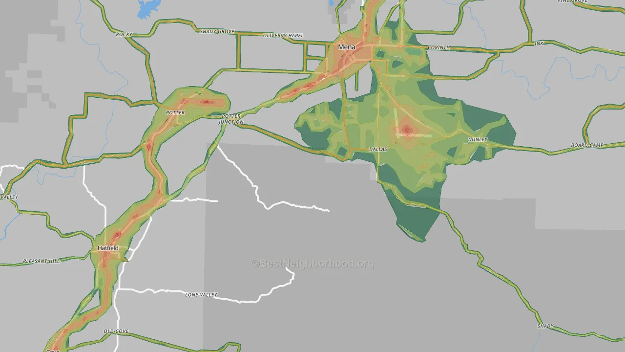 Polk County, AR Map of Noise Levels in Polk County