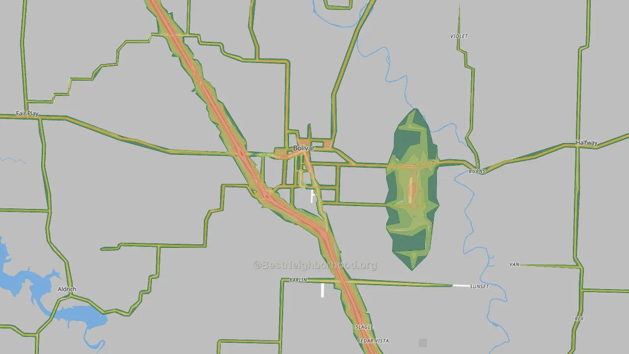 Polk County, MO Map of Noise Levels in Polk County