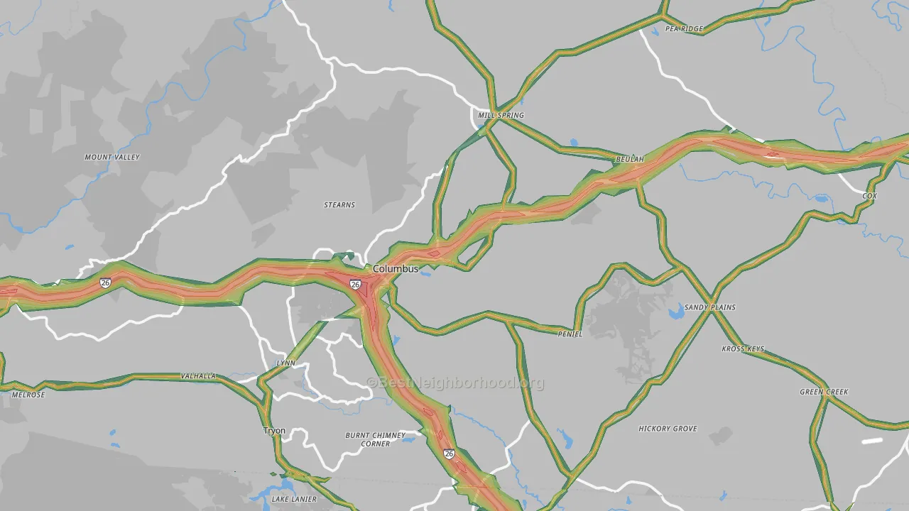 Polk County, NC Map of Noise Levels in Polk County