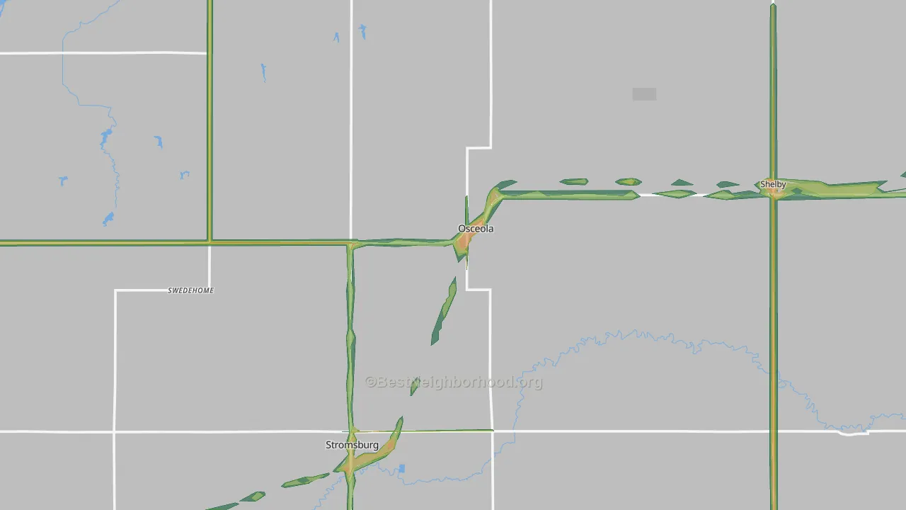 Polk County, NE Map of Noise Levels in Polk County