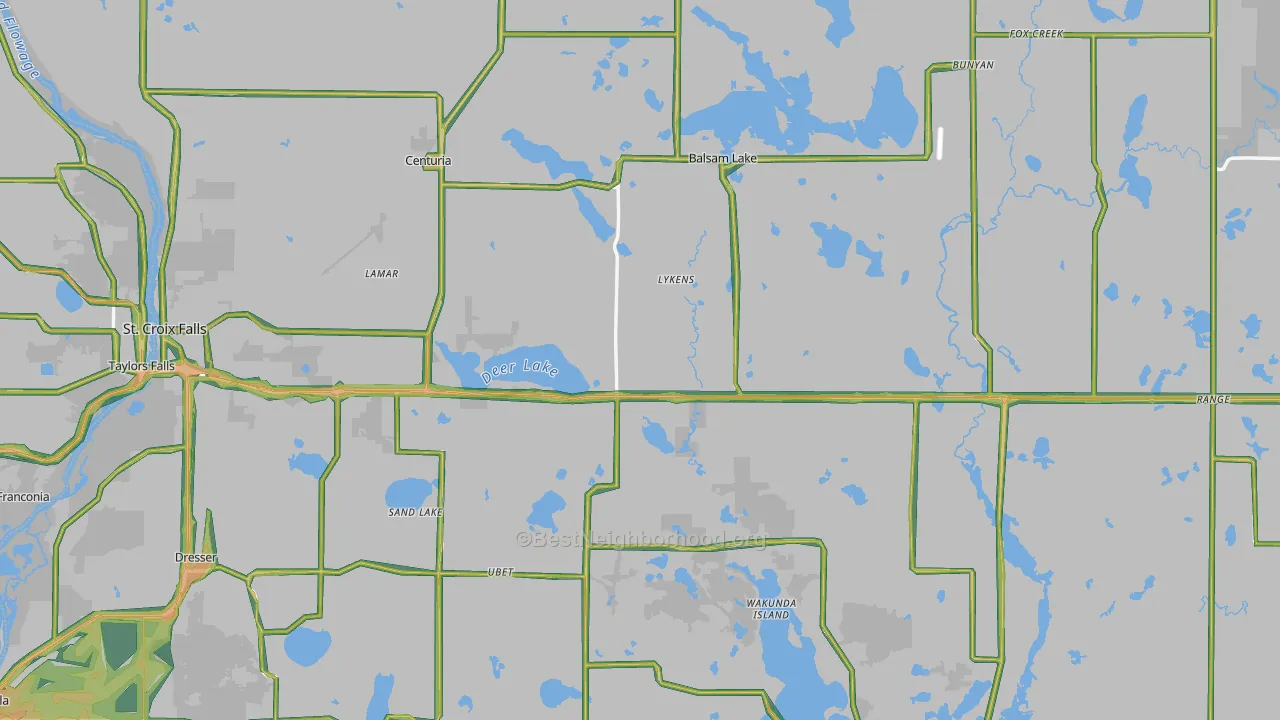 Polk County, WI Map of Noise Levels in Polk County