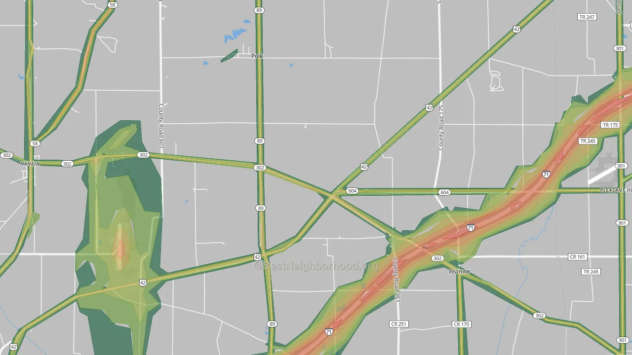 Polk, OH Map of Noise Levels in Polk