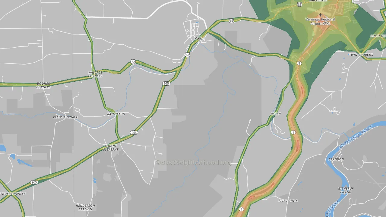 Polk, PA Map of Noise Levels in Polk