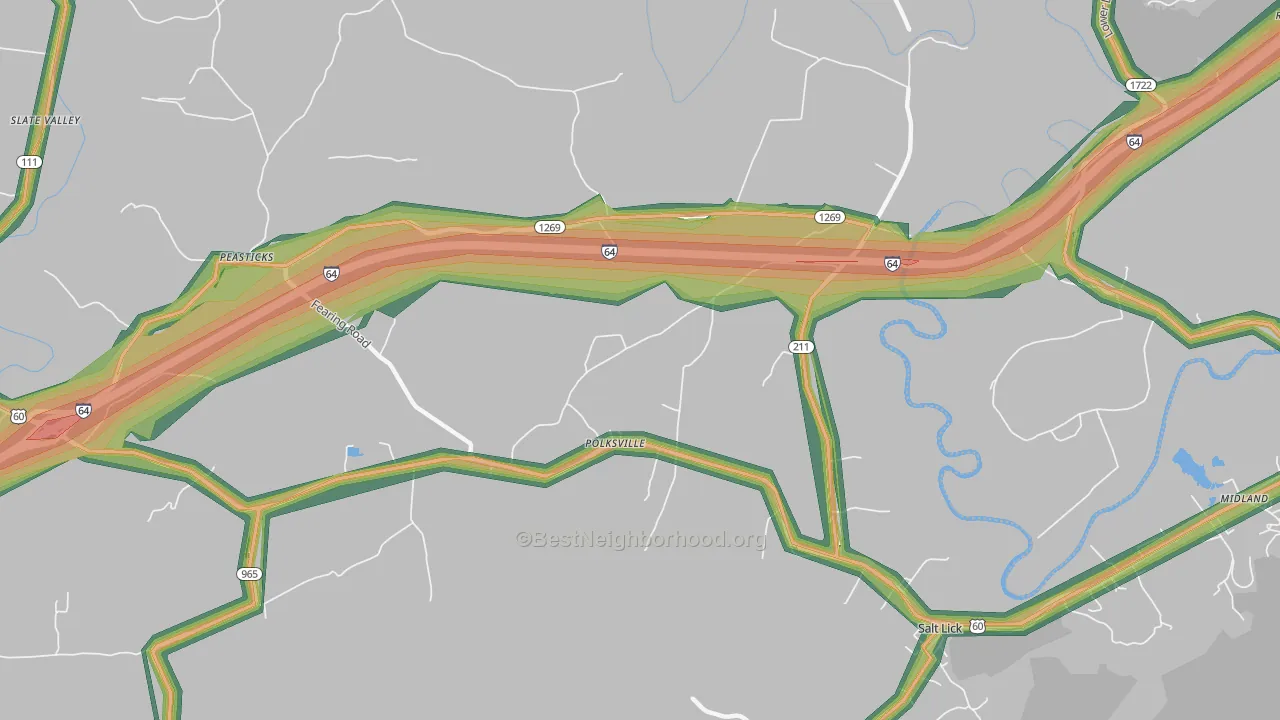 Polksville, KY Map of Noise Levels in Polksville