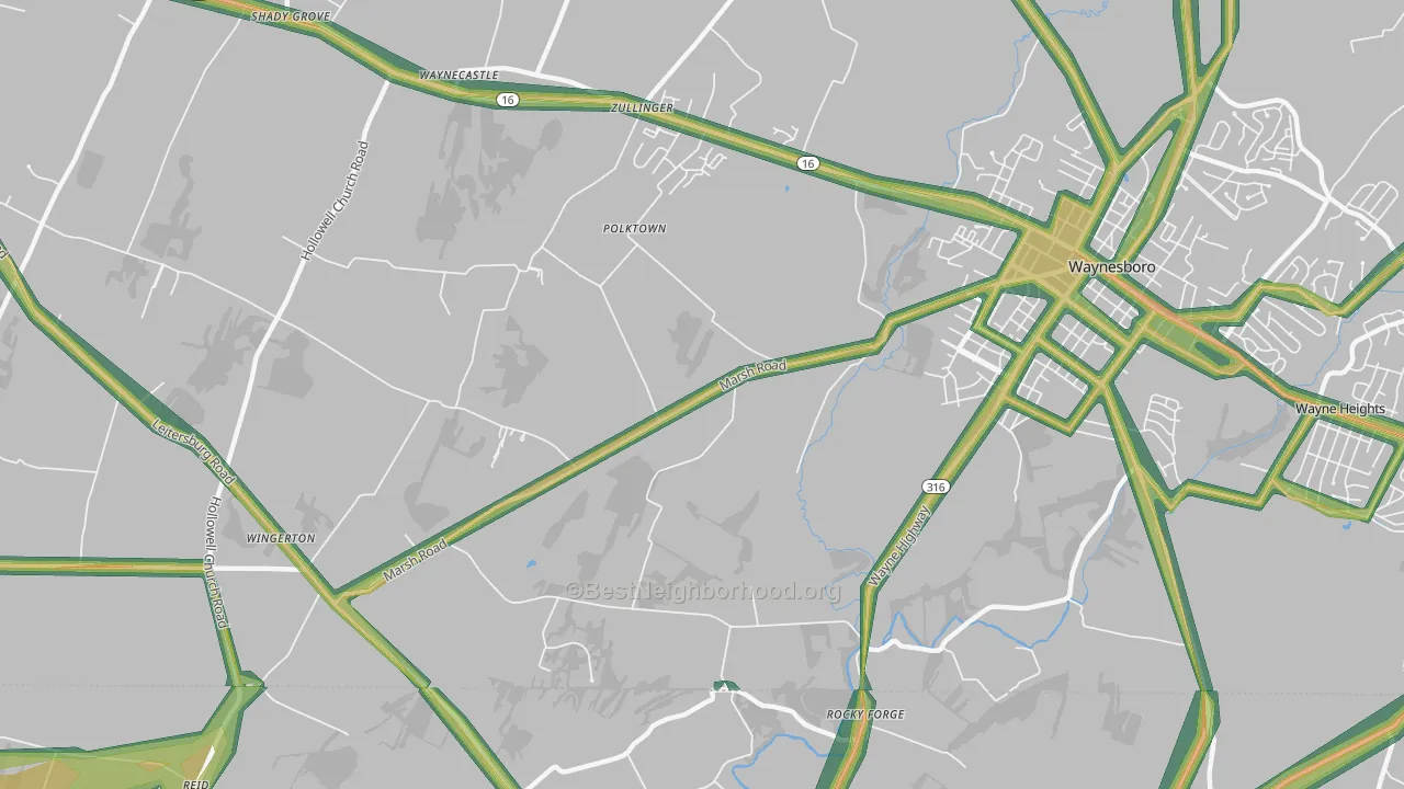 Polktown, PA Map of Noise Levels in Polktown