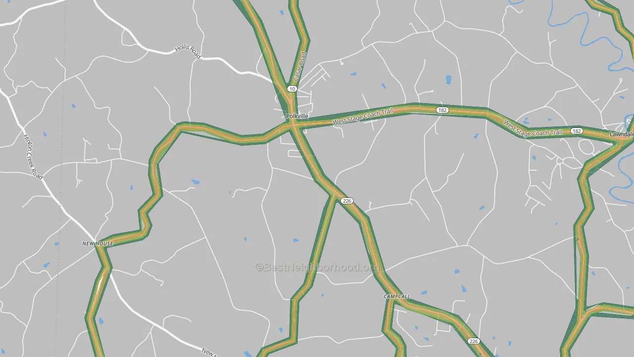 Polkville, NC Map of Noise Levels in Polkville