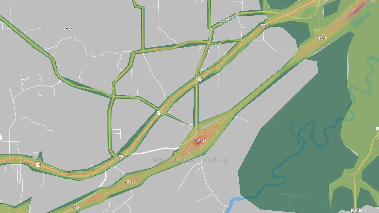 Pollard, AL Map of Noise Levels in Pollard