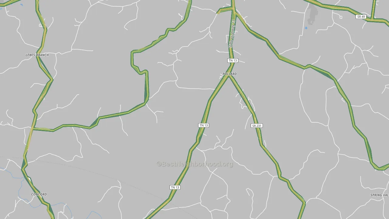 Pollard, TN Map of Noise Levels in Pollard