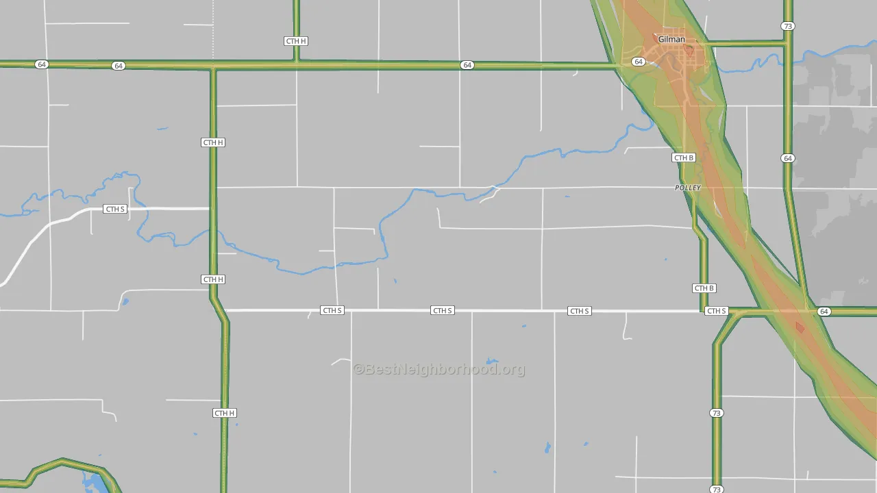 Polley, WI Map of Noise Levels in Polley
