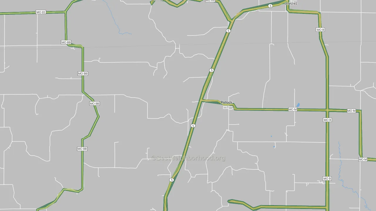 Pollock, MO Map of Noise Levels in Pollock