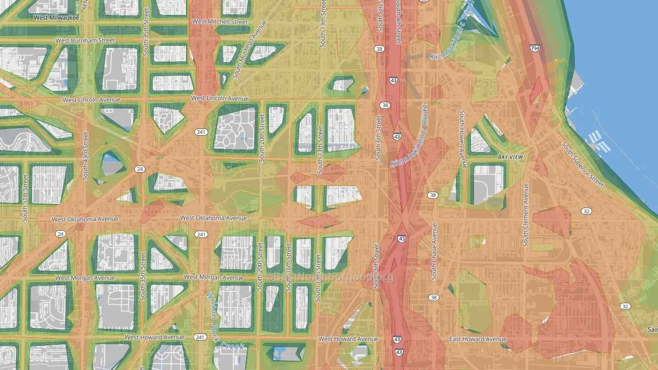 Polonia, Milwaukee, WI Map of Noise Levels in Polonia