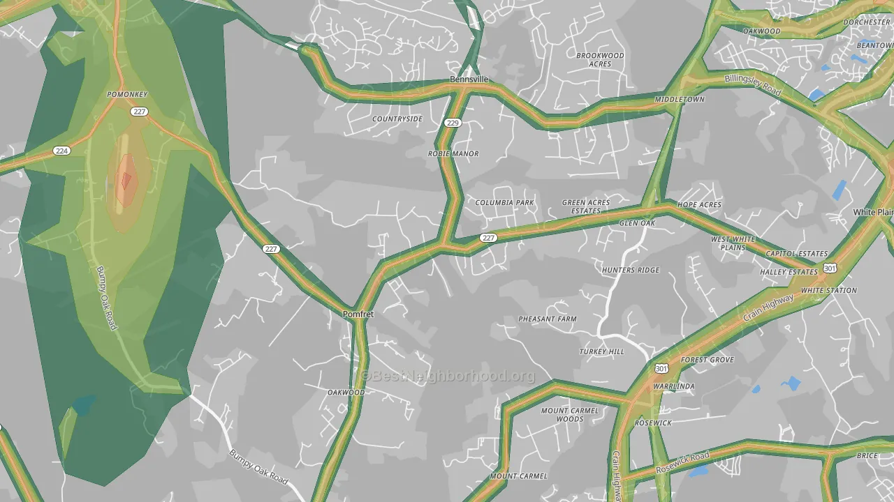 Pomfret, MD Map of Noise Levels in Pomfret