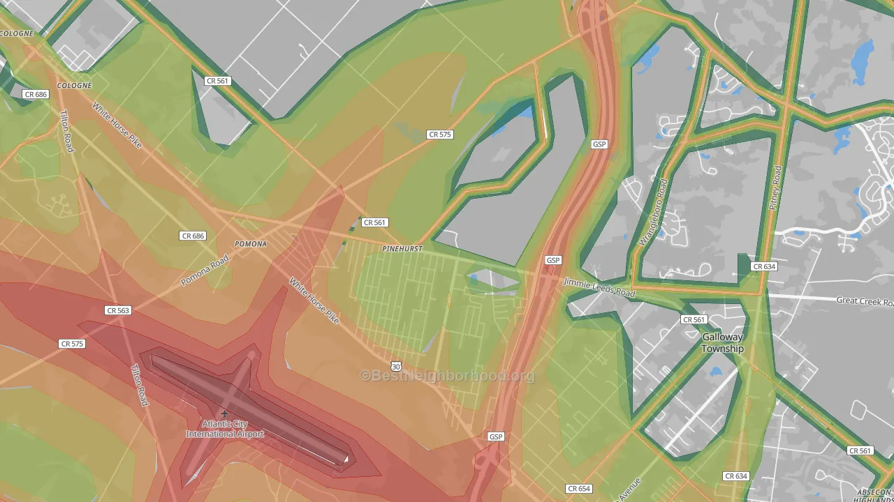 Pomona, NJ Map of Noise Levels in Pomona
