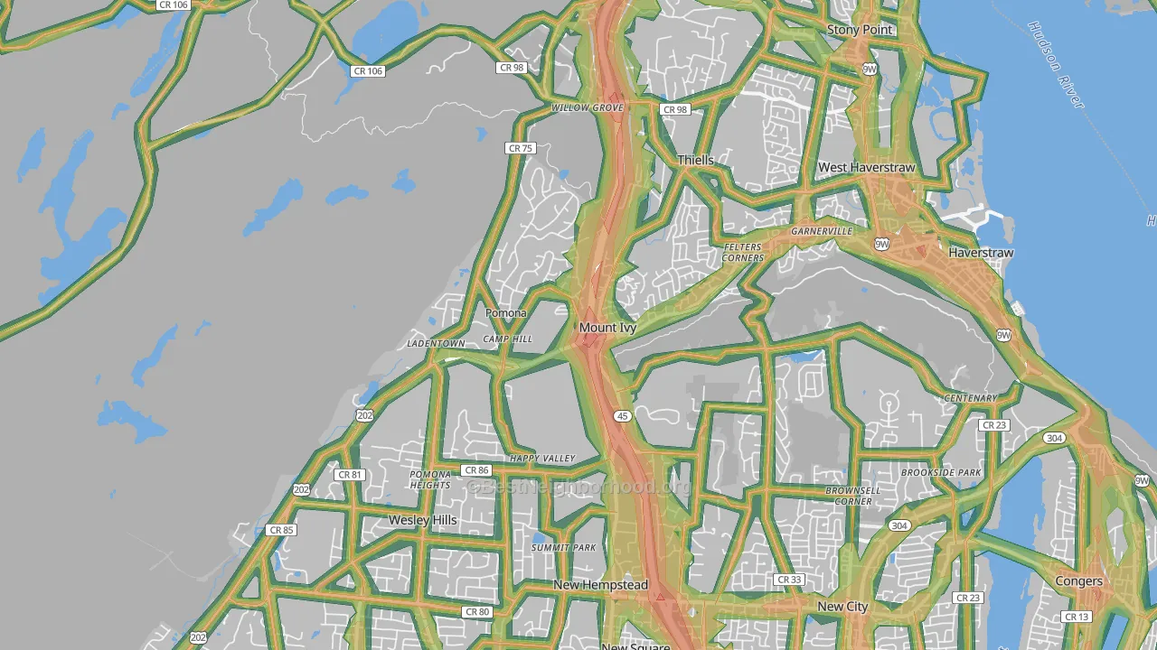 Pomona, NY Map of Noise Levels in Pomona