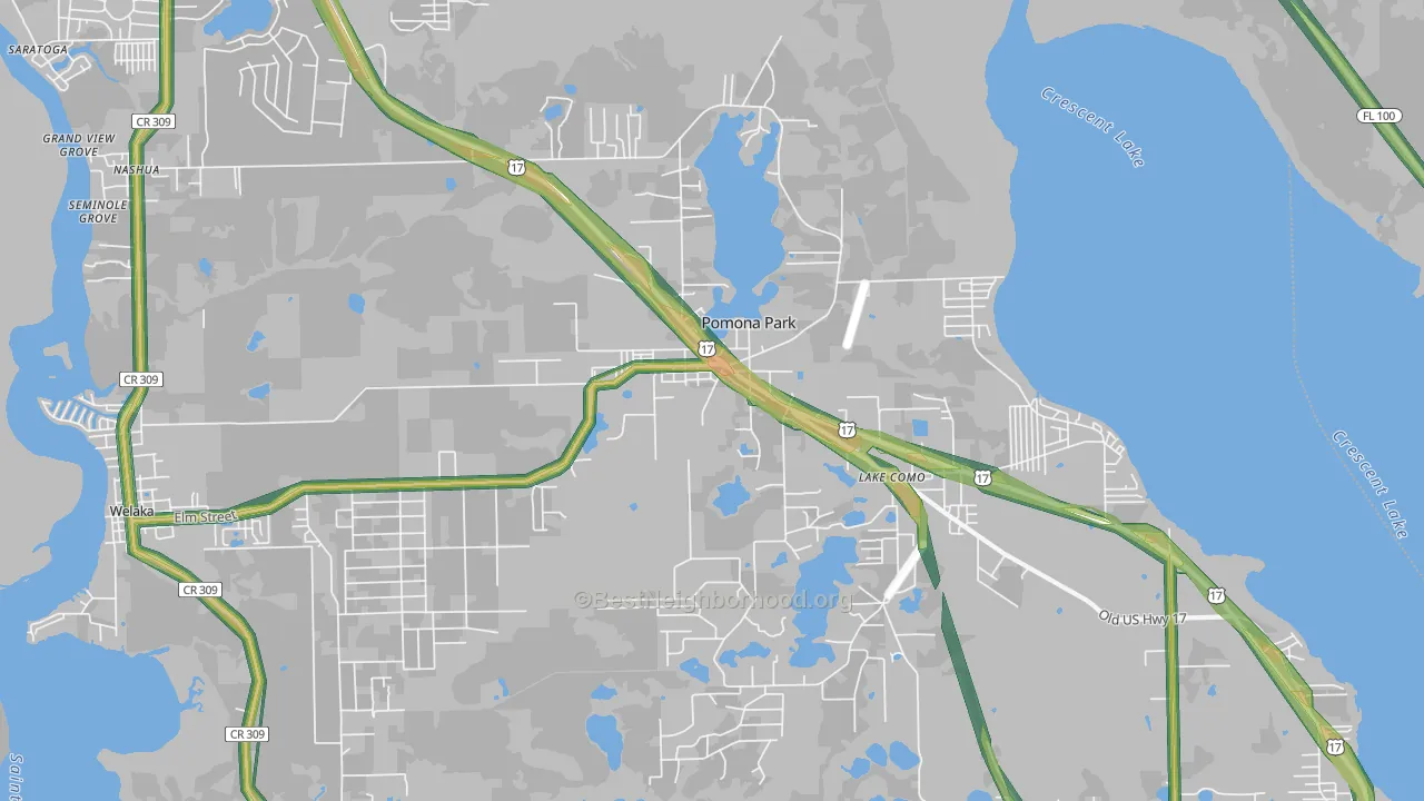 Pomona Park, FL Map of Noise Levels in Pomona Park