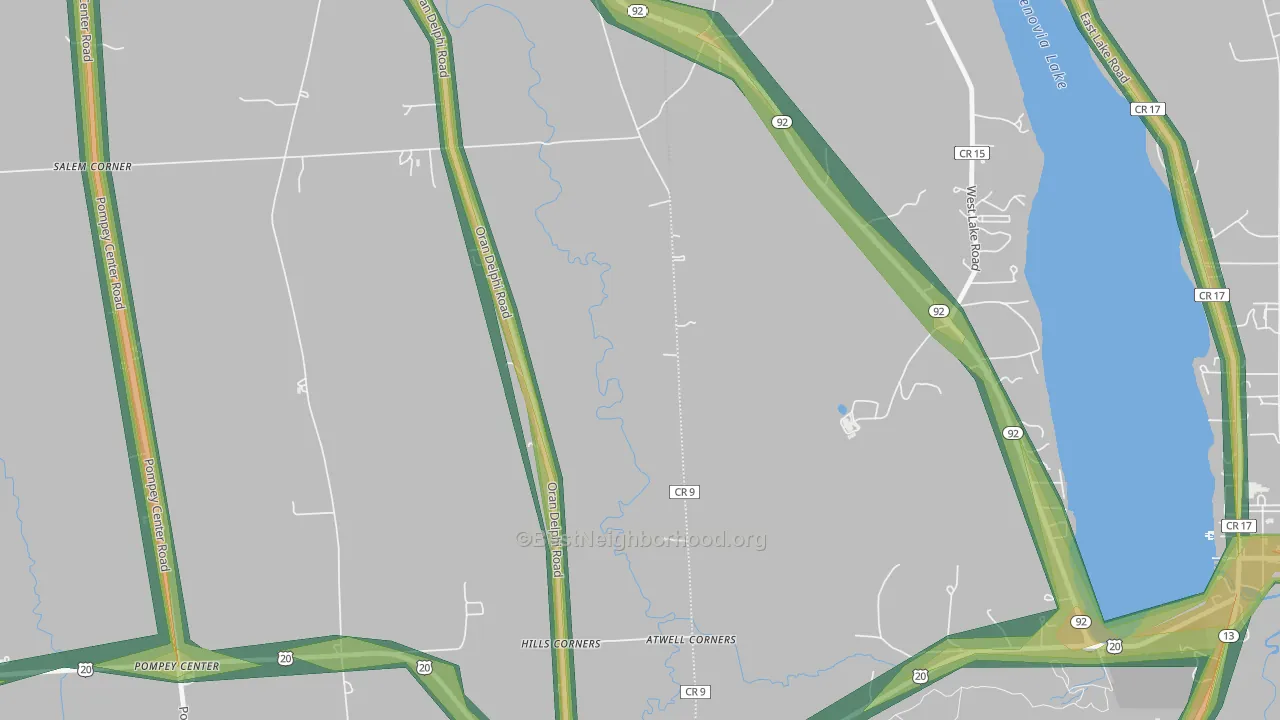 Pompey Center, NY Map of Noise Levels in Pompey Center